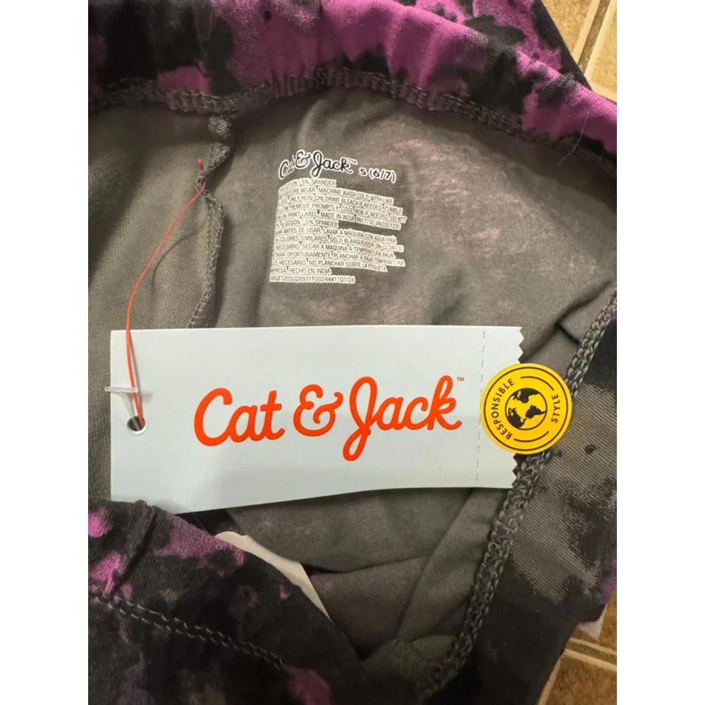 Girls Cat & Jack Leggings S Black Purple Tie-Dye